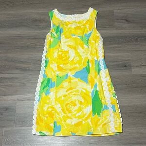 Lily Pulitzer 4 Mila Dress Yellow Green Shift First Impressions Sunglow Floral